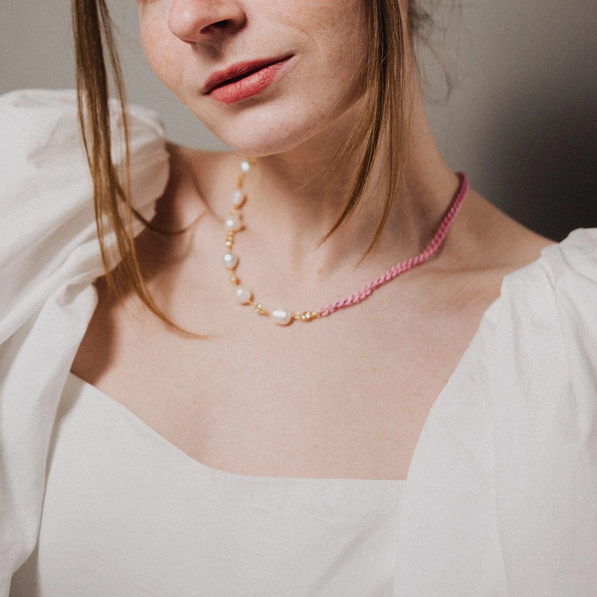 Pearl Choker, Pink Bead necklace, Romantic Necklace, Gift for Her