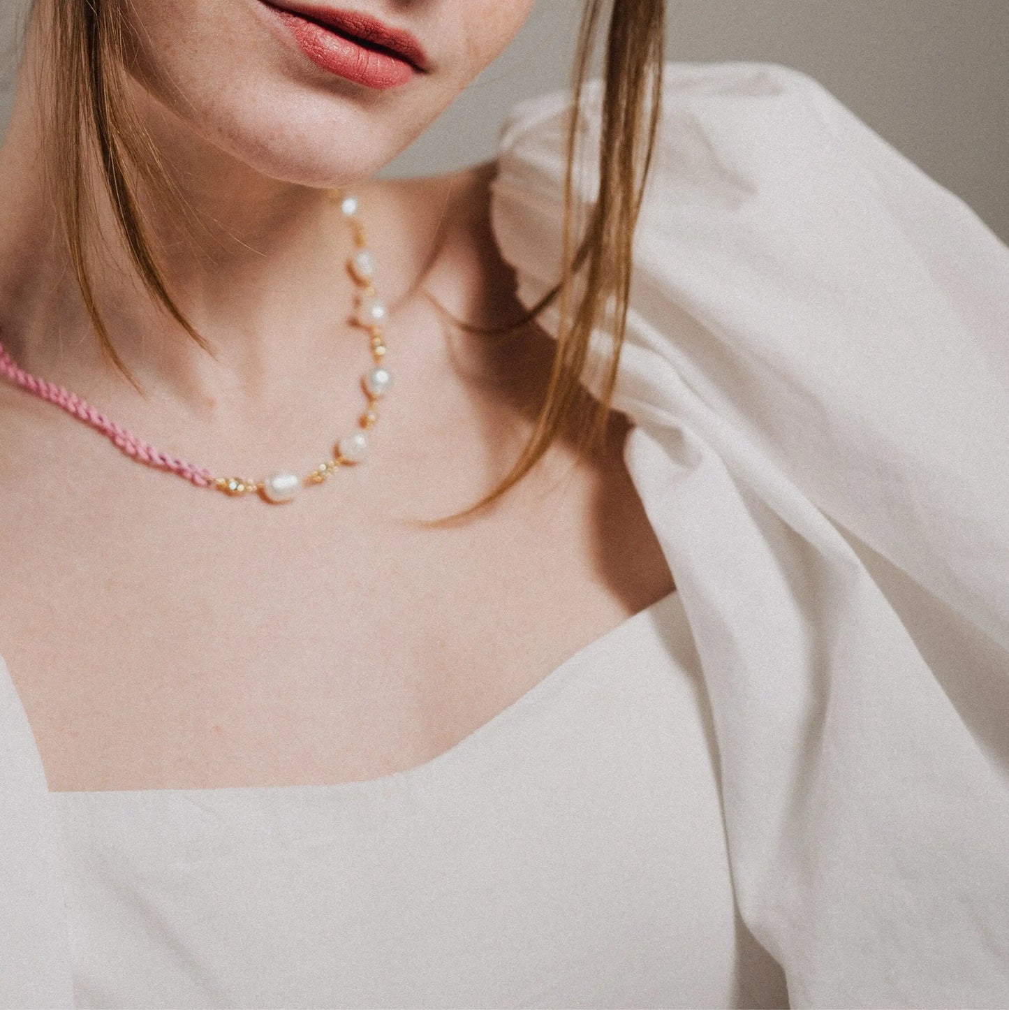 Pearl Choker, Pink Bead necklace, Romantic Necklace, Gift for Her