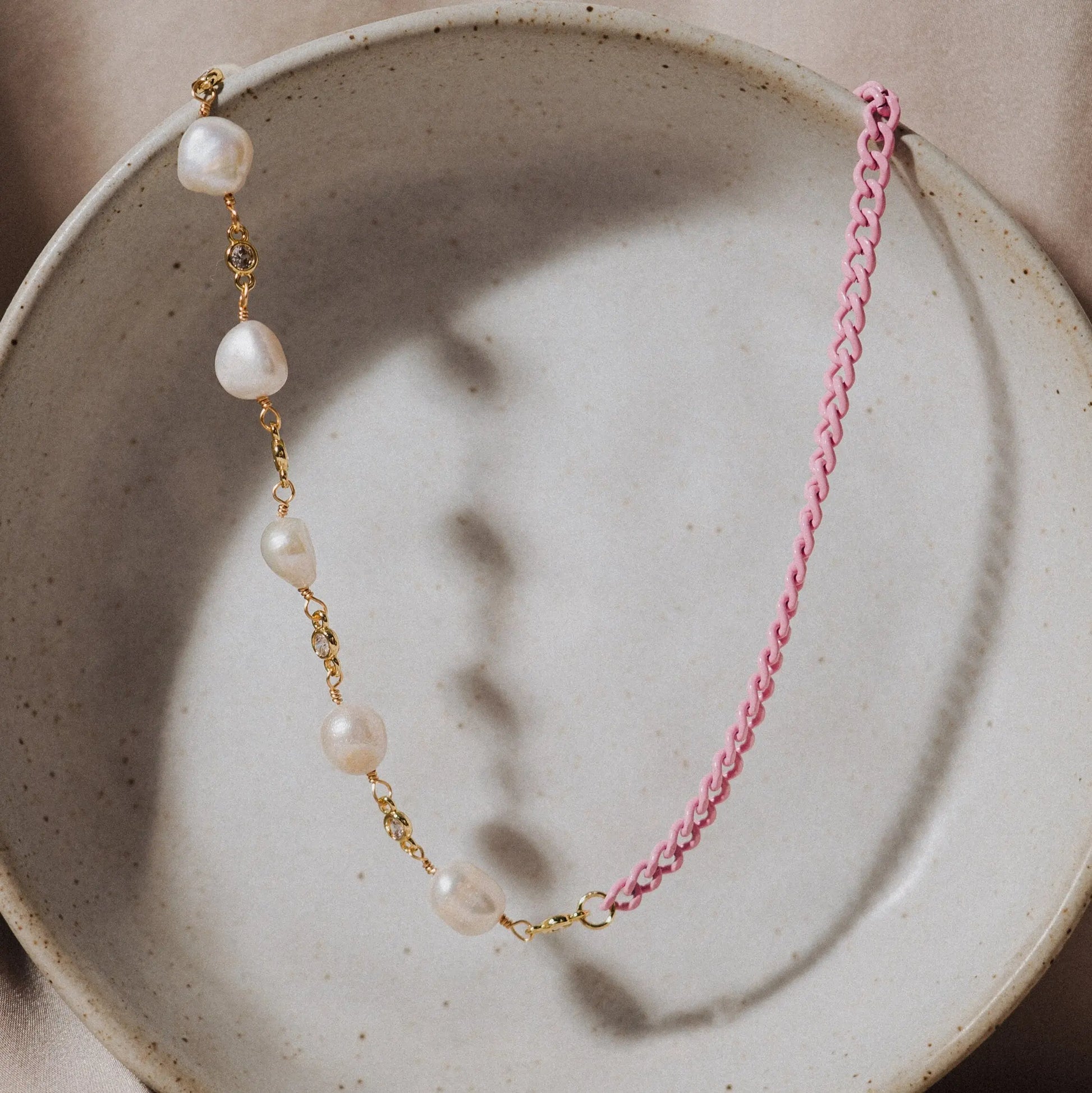 Pearl Choker, Pink Bead necklace, Romantic Necklace, Gift for Her