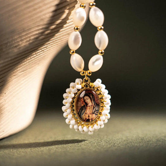 Pearl Necklace with Pendant of the Virgin of Guadalupe PHOEBE'S 