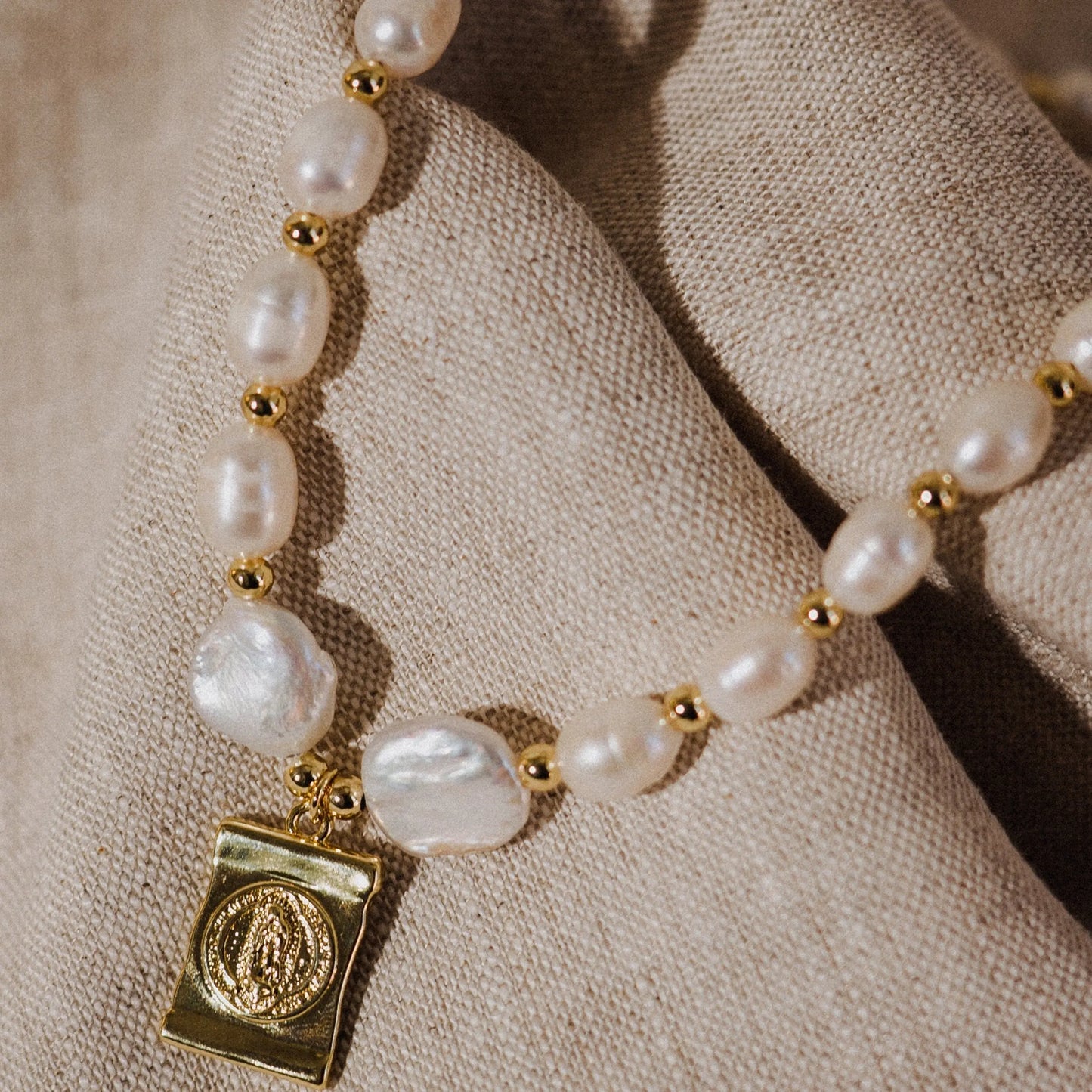 Pearl Necklace, Virgin Mary Charm, Best Gift for Her