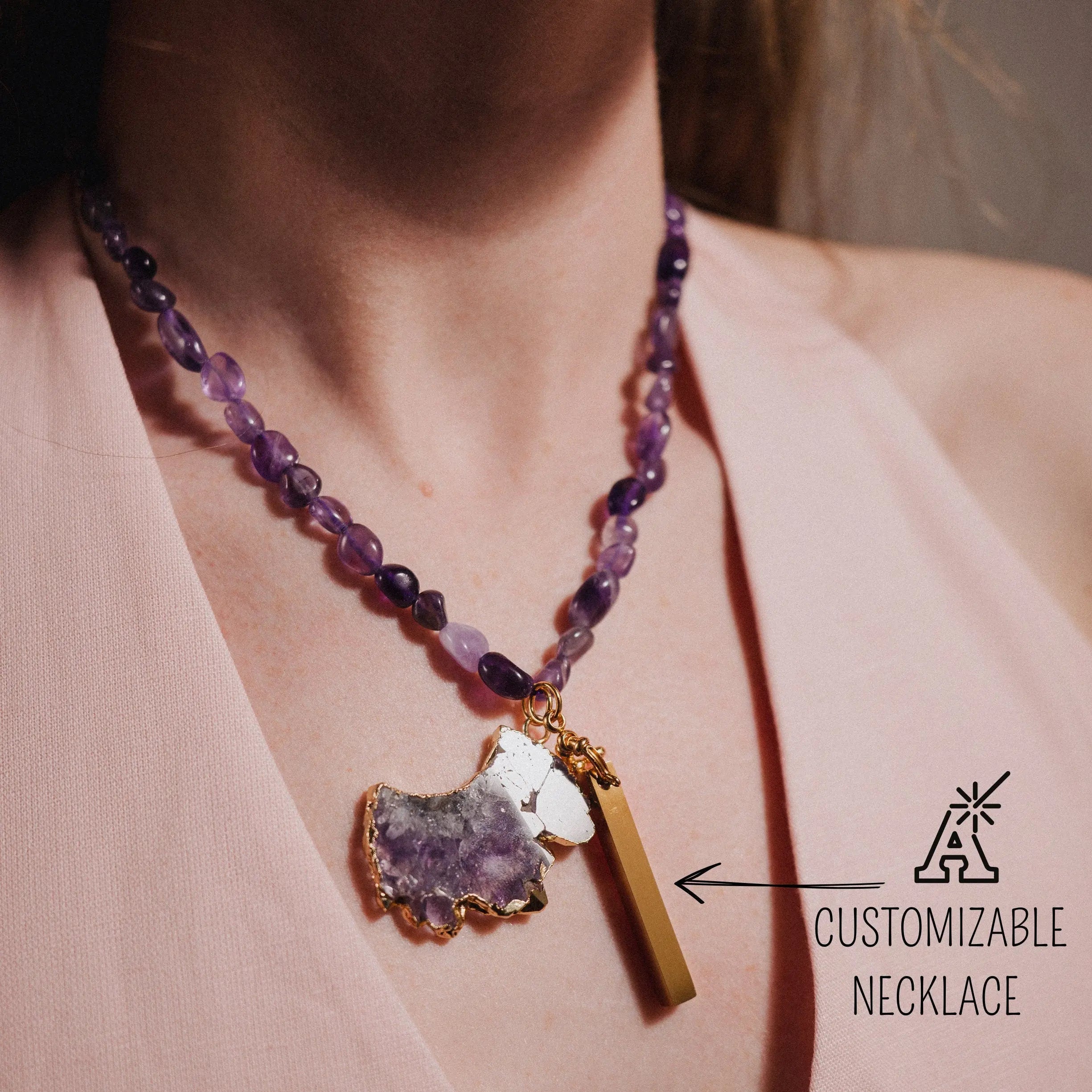 Amethyst Necklace, Healing Crystal, Custom Gift