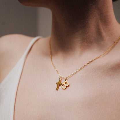 Personalized Letter Necklace, Gold Cross Initial Necklace, Dainty Initial Necklace, Minimalist necklace, Gift for wife, Catholic Jewelry