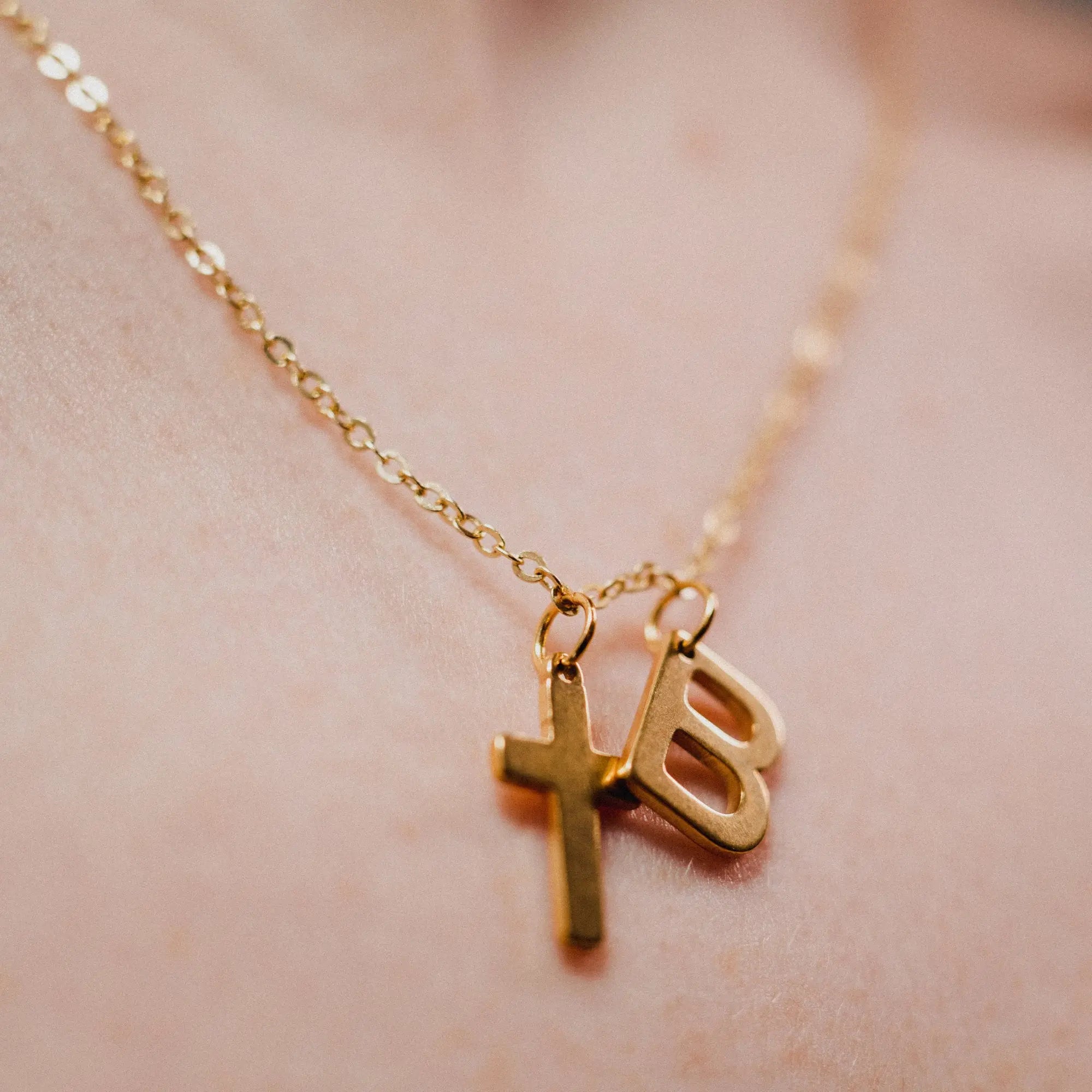 Personalized Letter Necklace, Gold Cross Initial Necklace, Dainty Initial Necklace, Minimalist necklace, Gift for wife, Catholic Jewelry