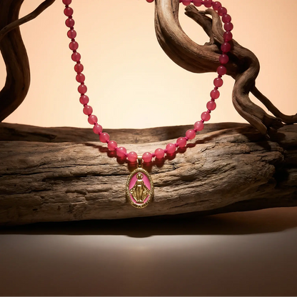 Pink Agate Catholic Choker with Miraculous Medal PHOEBE'S 