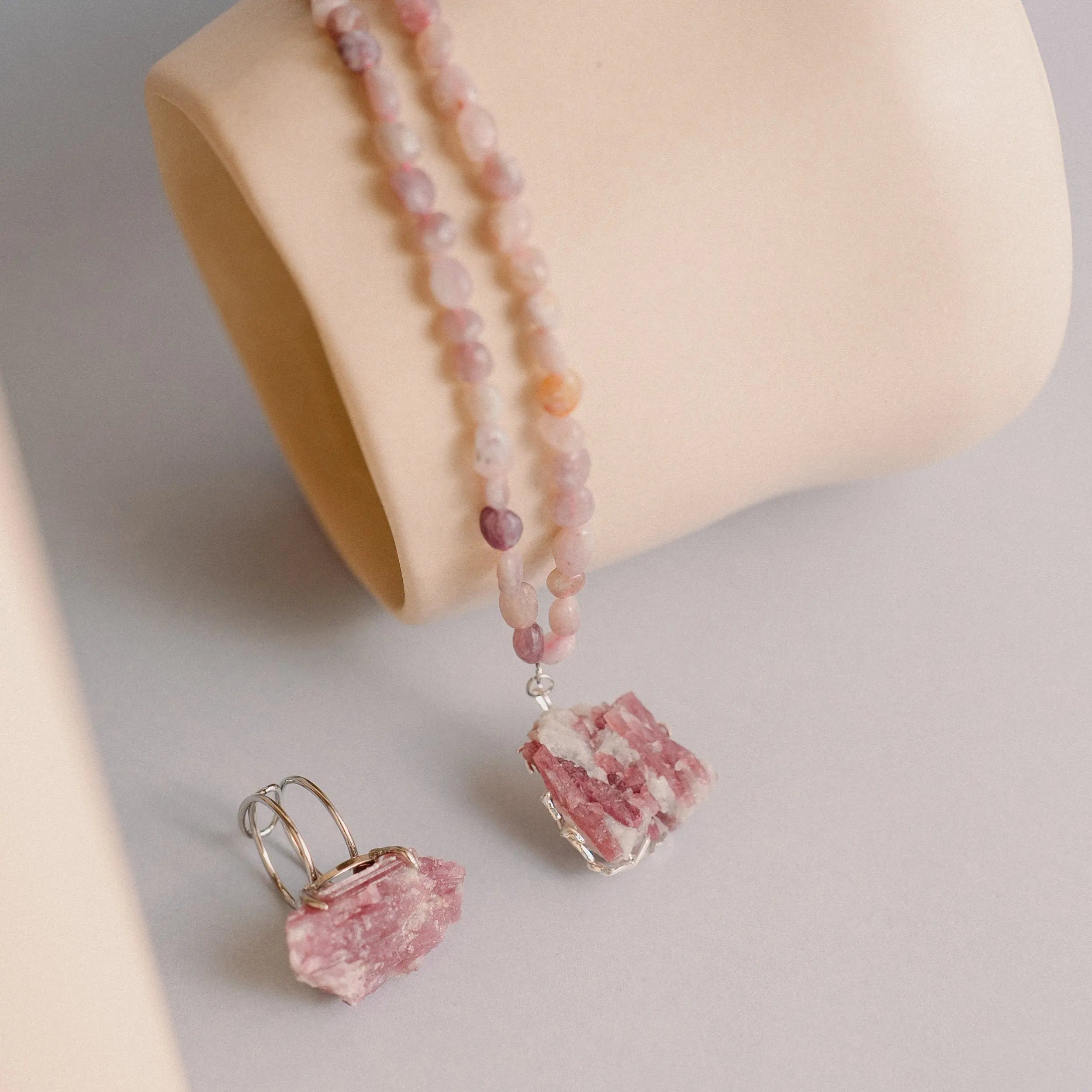 Pink Beads Necklace, Rhodonite Jewelry, Stone Gift