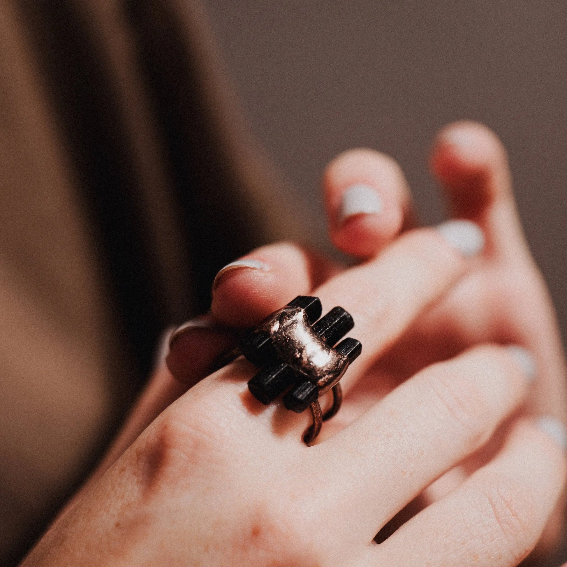 Protection Ring, Black Tourmaline, Adjustable Ring, Natural Stone Ring