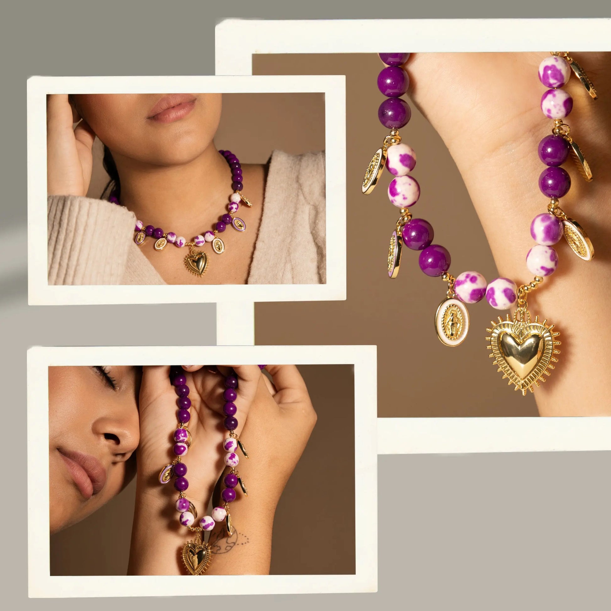 Purple Beads Necklace | Virgin Mary Medals | Handmade Gift