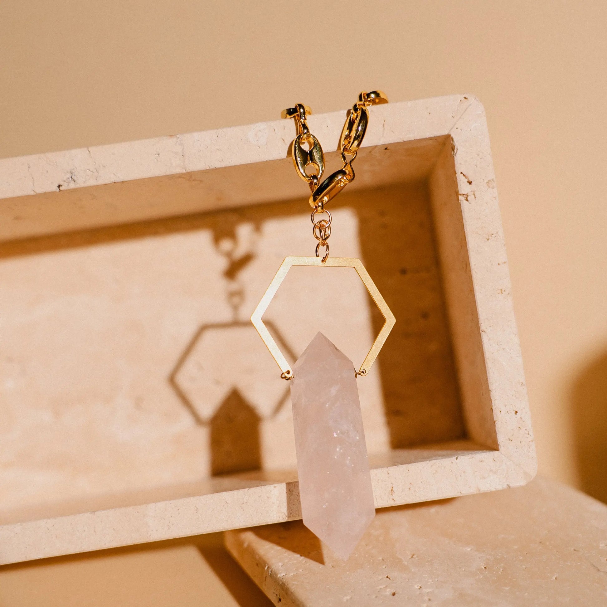 Quartz Necklace, Gold Necklace, Lovers Gift