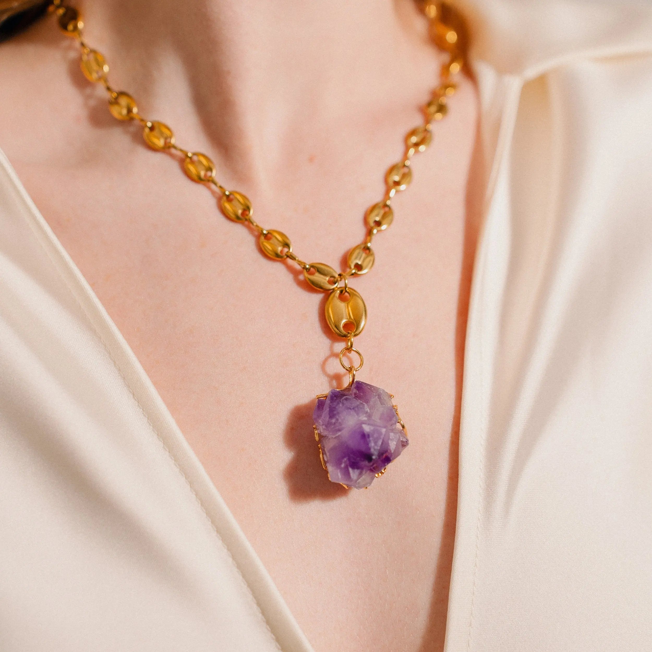 Raw Amethyst Necklace, Gold Necklace, Crystal Jewelry