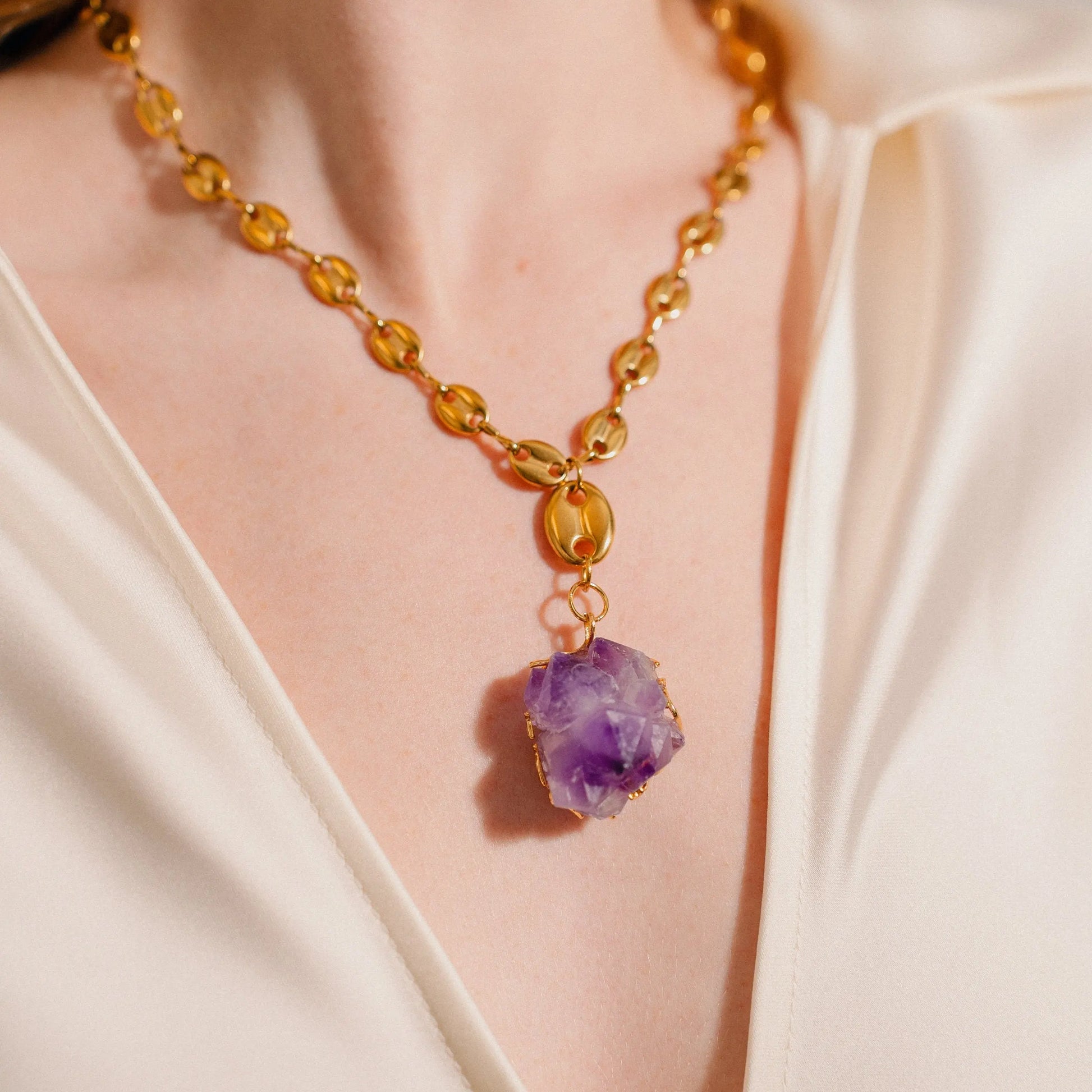 Raw Amethyst Necklace, Gold Necklace, Crystal Jewelry