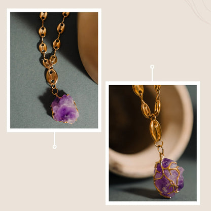 Raw Amethyst Necklace, Gold Necklace, Crystal Jewelry