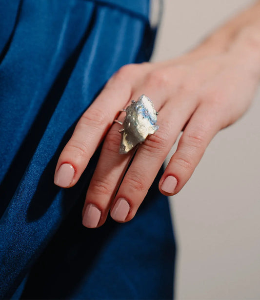 Raw Labradorite Ring in a Silver Setting PHOEBE'S 