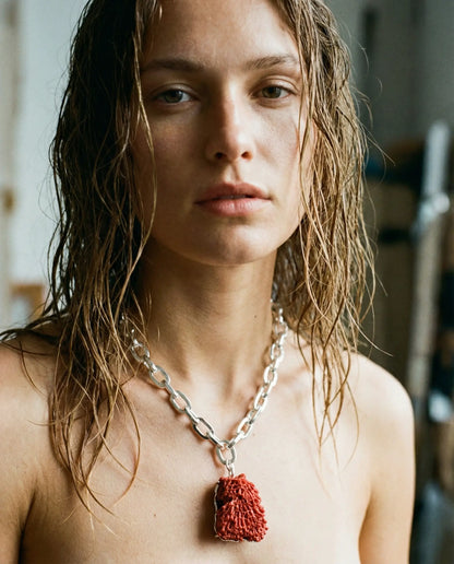 Raw Red Coral Necklace · Silver Plated PHOEBE'S 