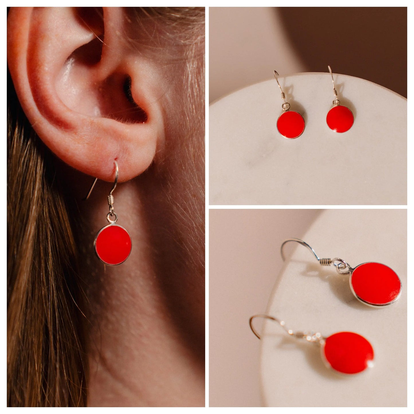 Red Coral Earrings, Minimalist 925 Silver Earrings, Gift for Daughter