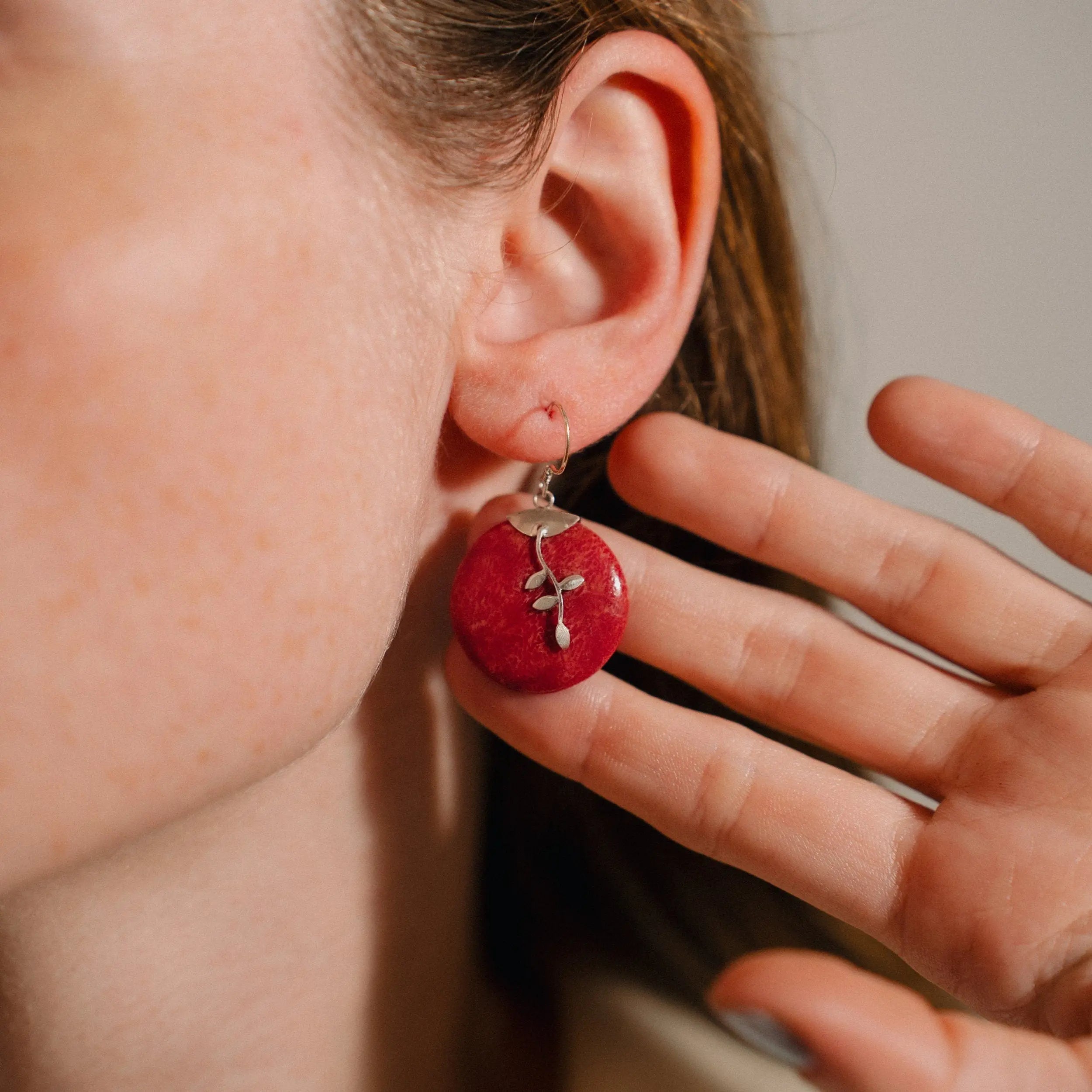 Red Coral Earrings, 925 Silver Earrings, Gift for Girlfriend