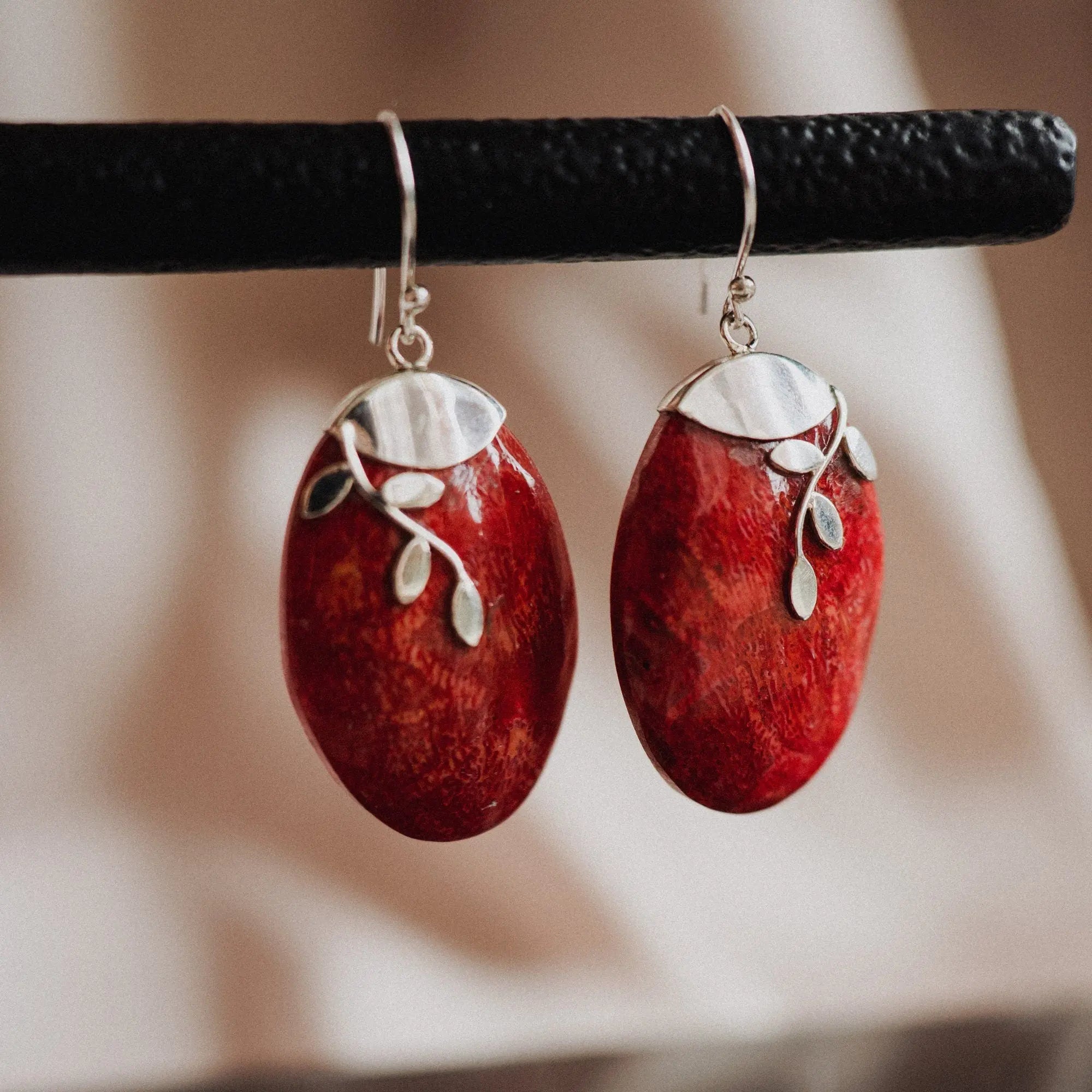 Red Coral Earrings, 925 Silver Earrings, Gift for Girlfriend