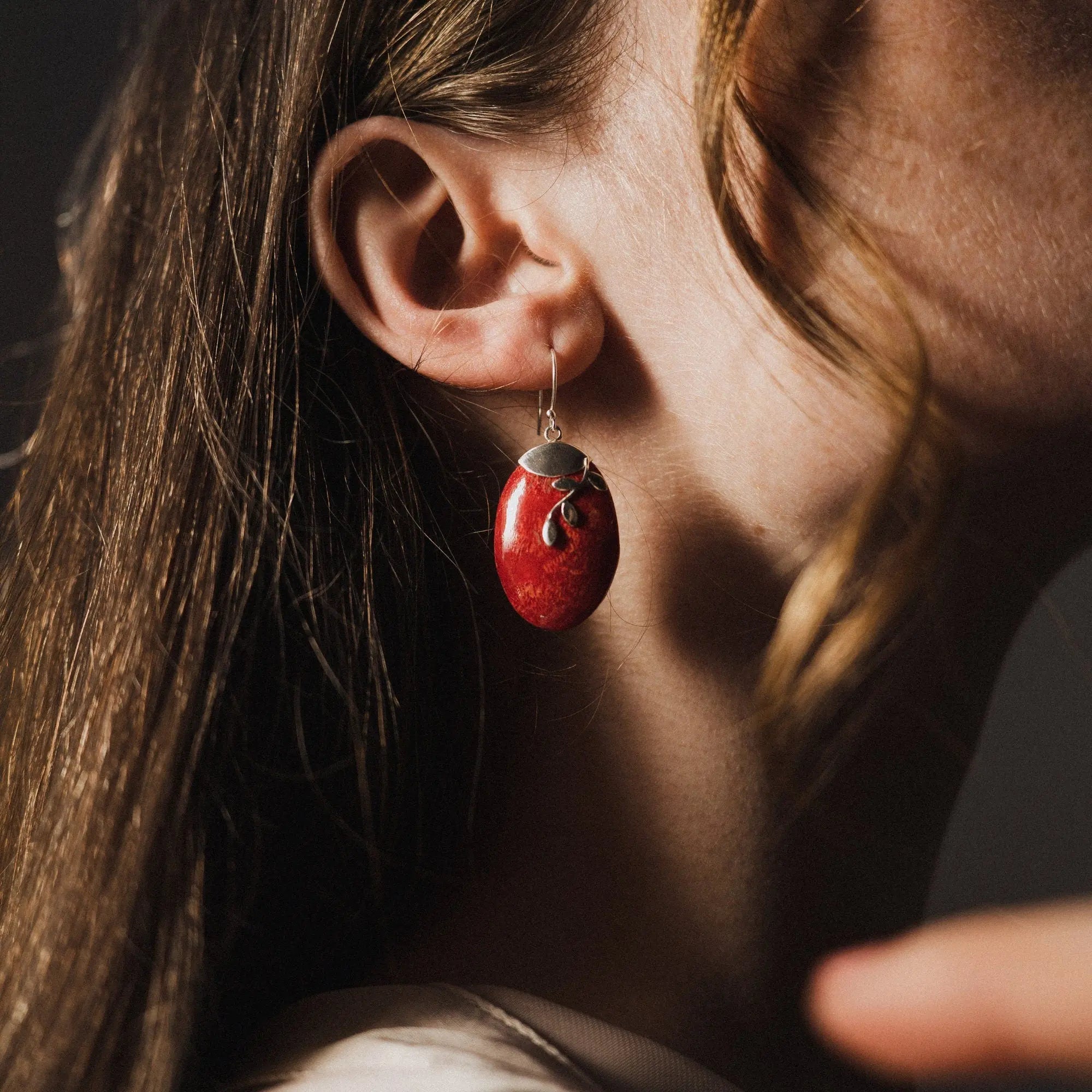 Red Coral Earrings, 925 Silver Earrings, Gift for Girlfriend