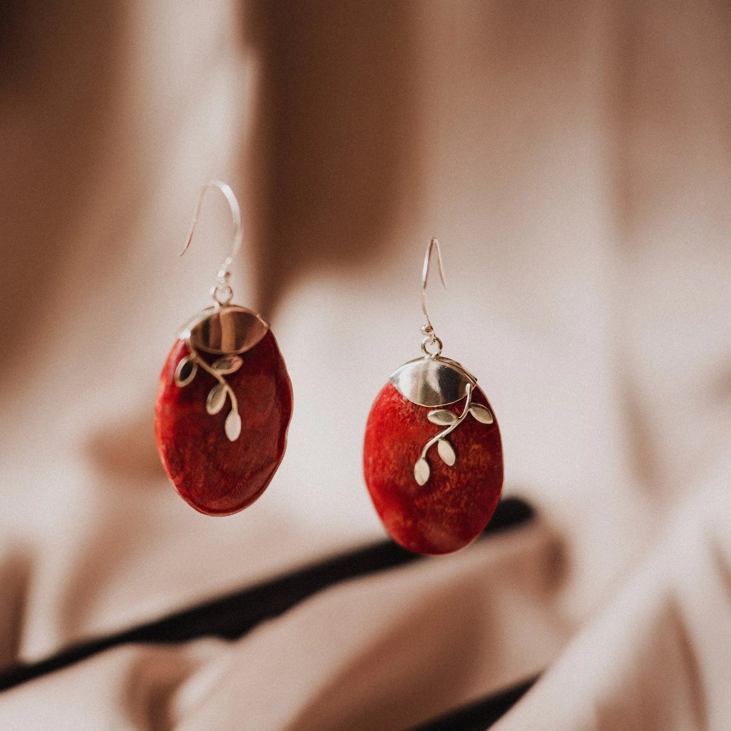 Red Coral Earrings, 925 Silver Earrings, Gift for Girlfriend