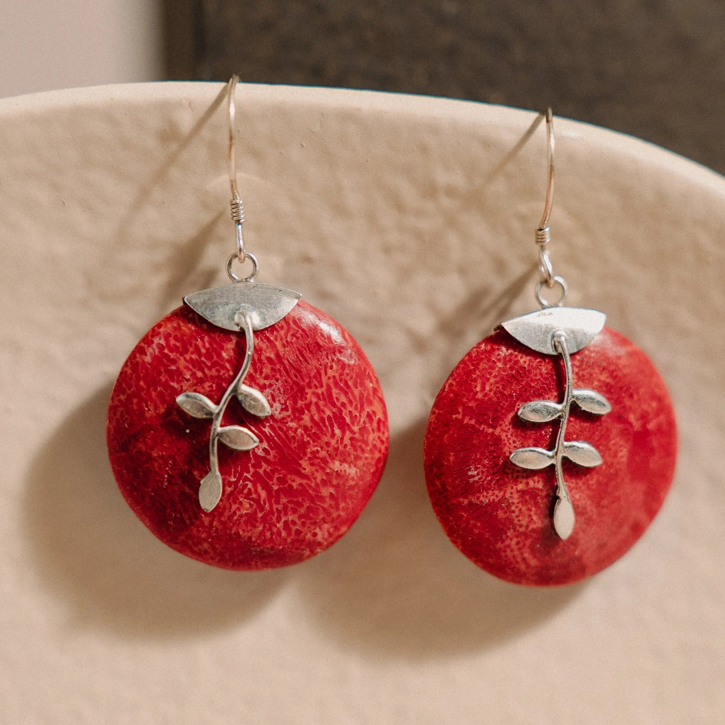 Red Coral Earrings, 925 Silver Earrings, Gift for Girlfriend