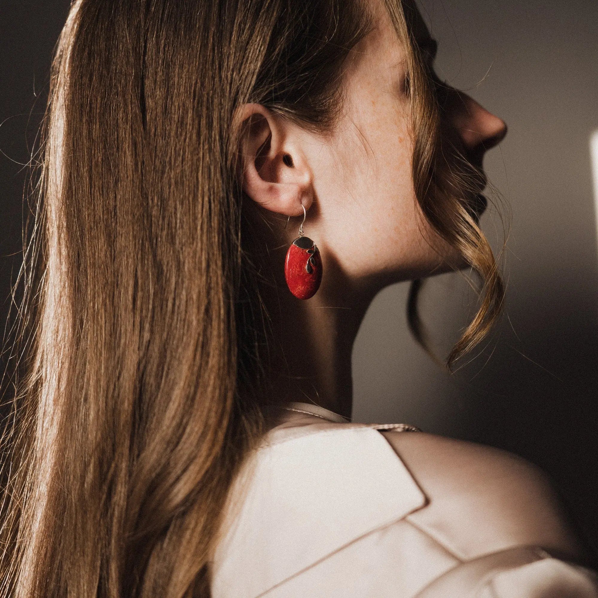 Red Coral Earrings, 925 Silver Earrings, Gift for Girlfriend