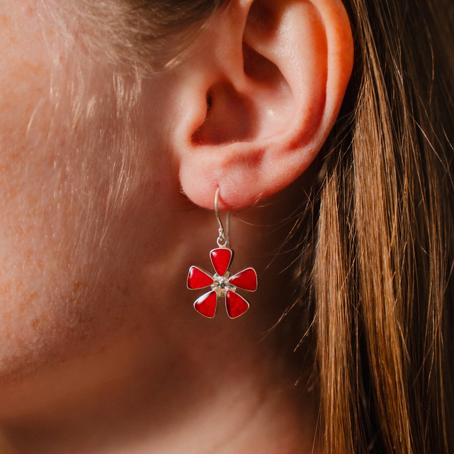 Red Coral Earrings, 925 Silver Earrings, Handmade Gift