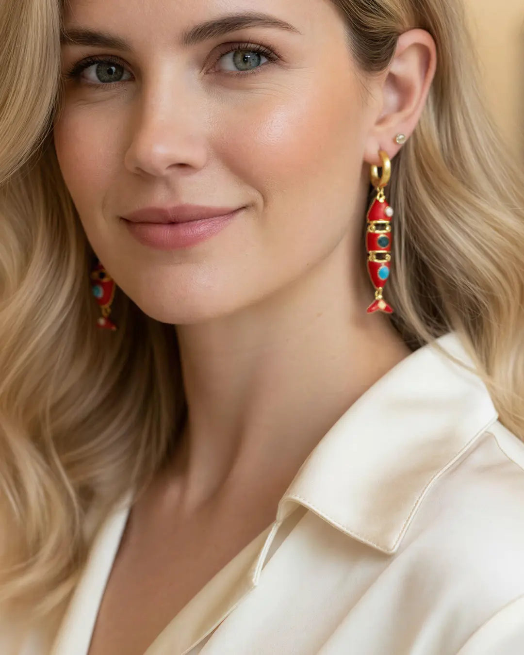 Red Fish Earrings in 18K Gold Plating – Mediterranean Art in Motion PHOEBE'S 