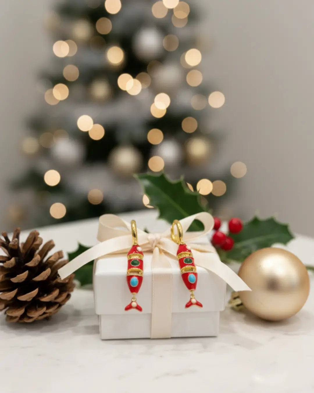 Red Fish Earrings in 18K Gold Plating – Mediterranean Art in Motion PHOEBE'S 