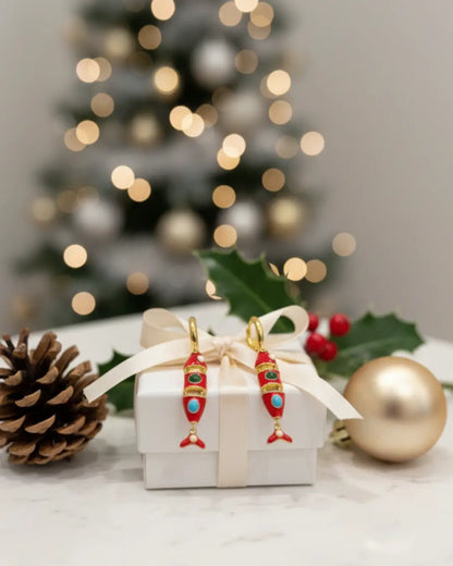 Red Fish Earrings in 18K Gold Plating – Mediterranean Art in Motion PHOEBE'S 