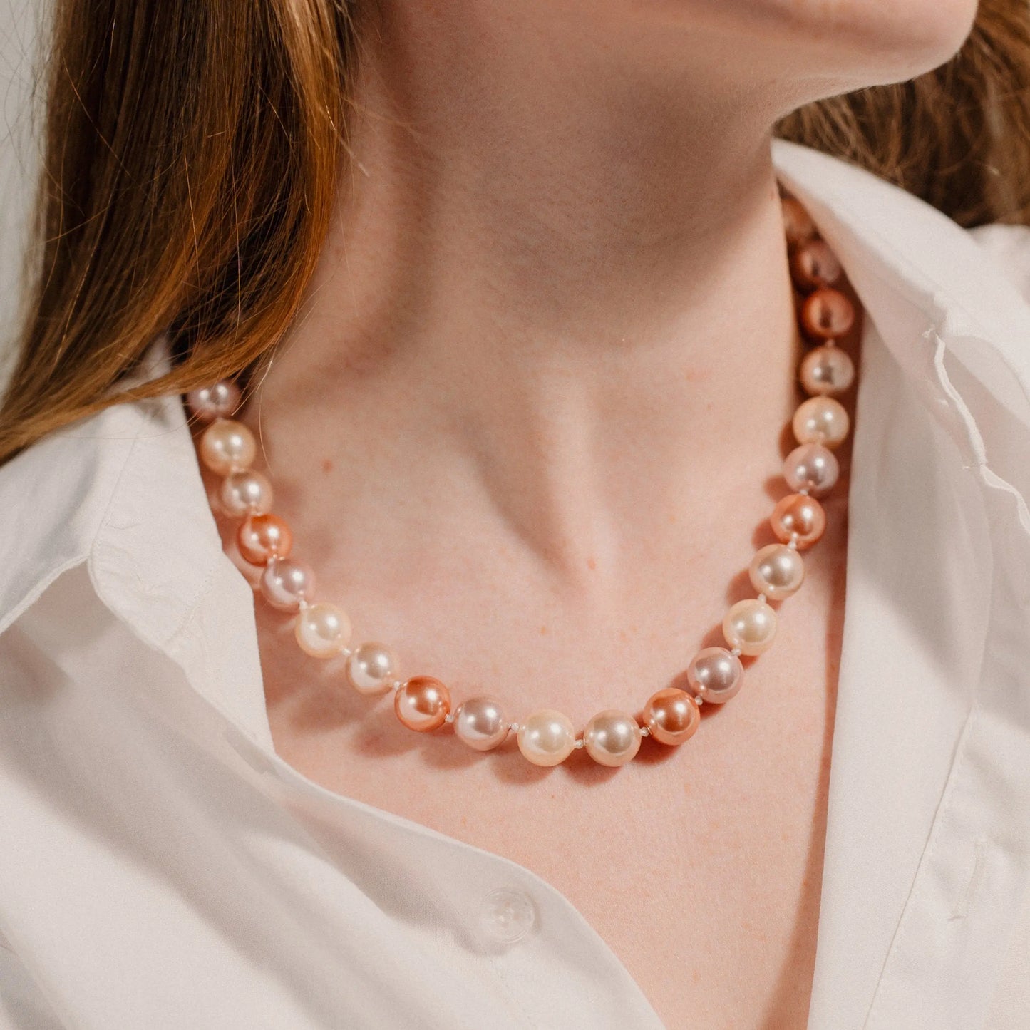 Rose Pearl Necklace, Round Freshwater Pearl Necklace