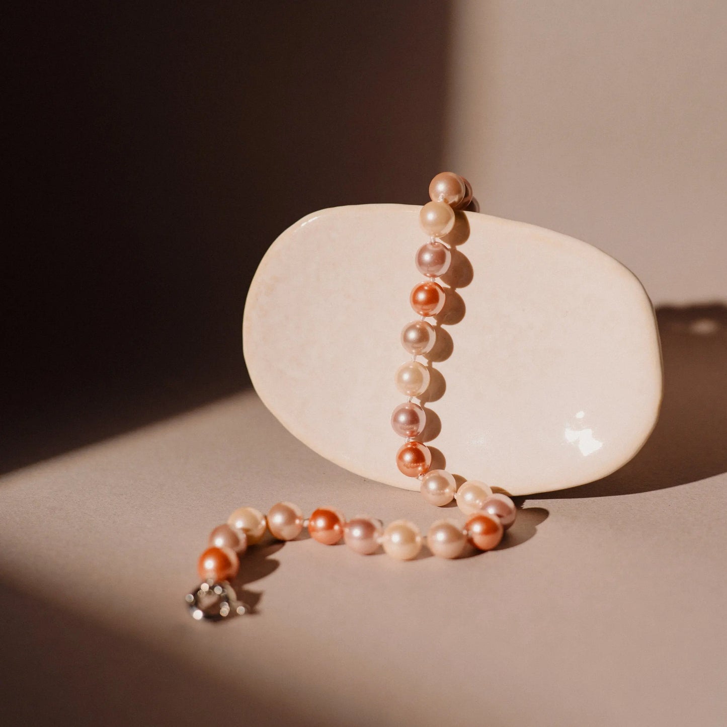 Rose Pearl Necklace, Round Freshwater Pearl Necklace