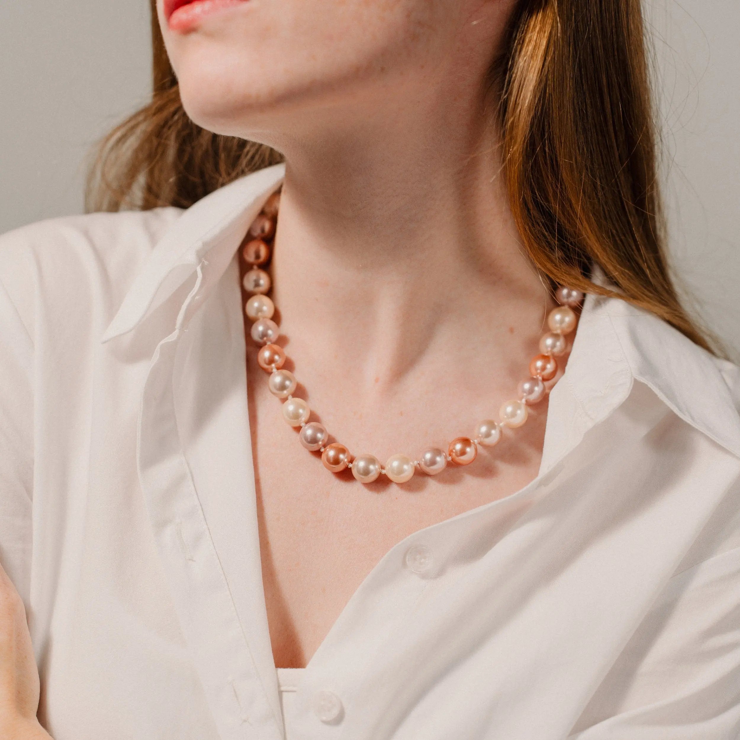 Rose Pearl Necklace, Round Freshwater Pearl Necklace