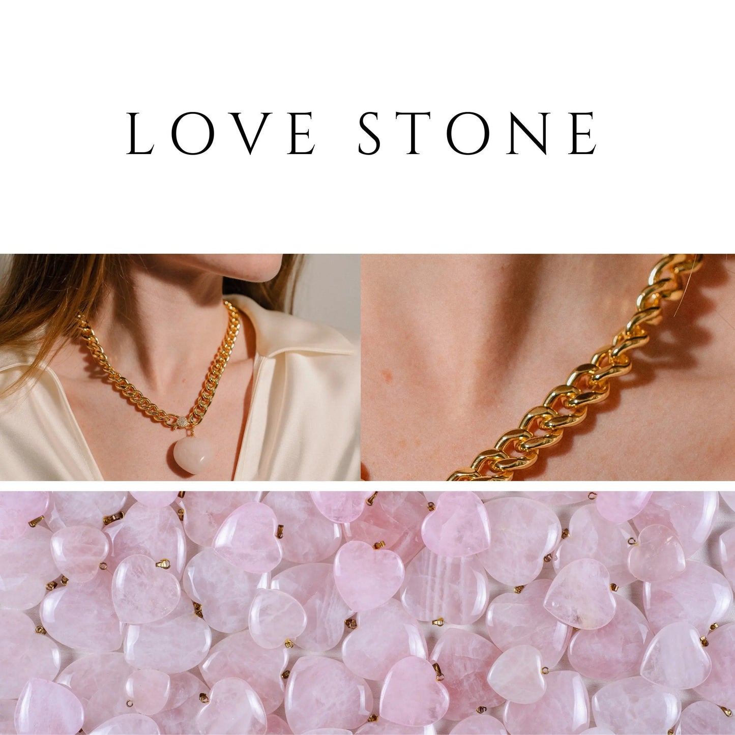 Rose Quartz Heart Necklace, Gold Necklace, Crystal Gift