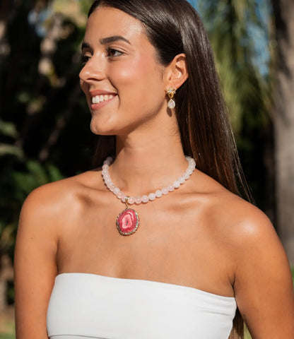 Rose Quartz Necklace with Natural Agate Pendant PHOEBE'S 