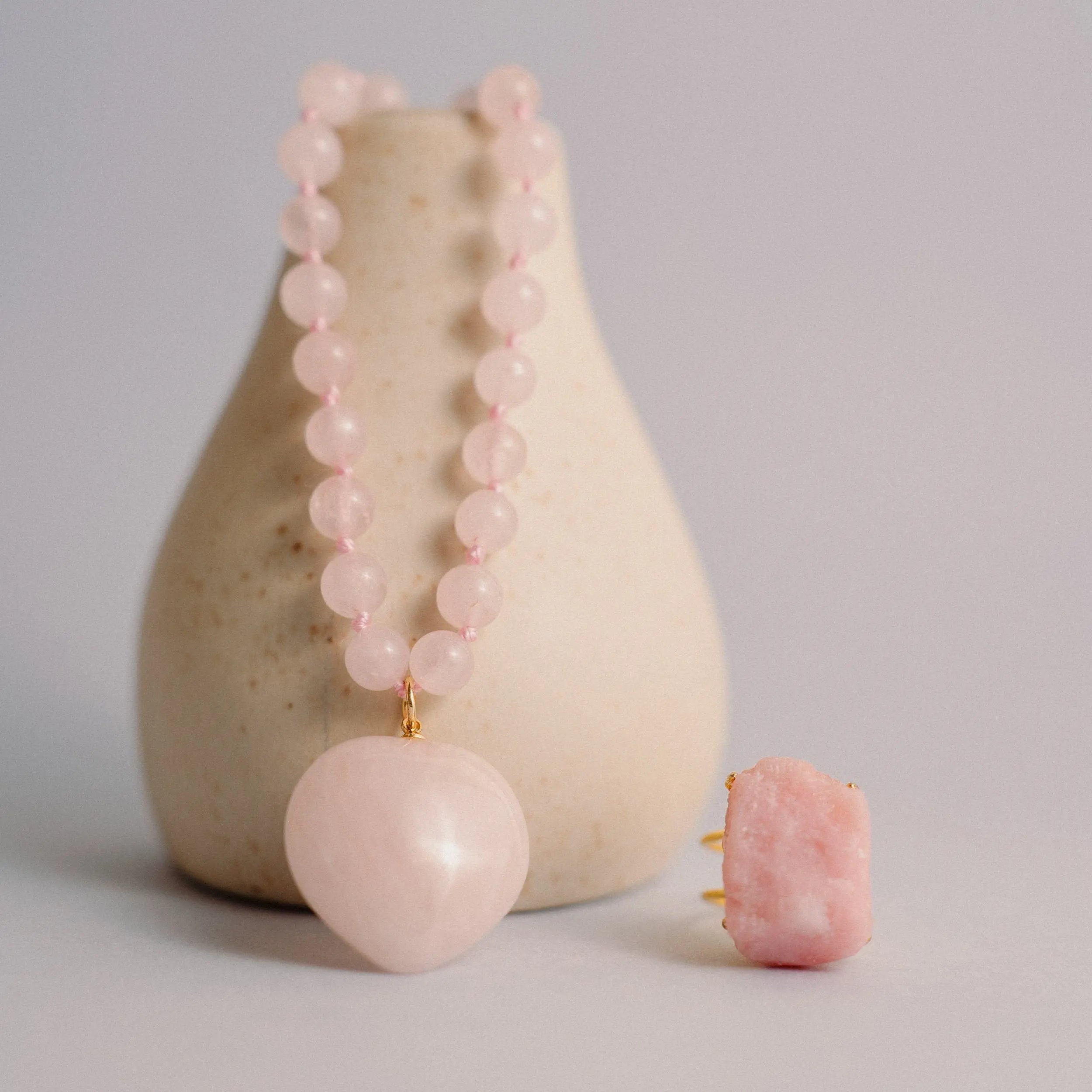 Rose Quartz Necklace, Birthstone Jewelry, Healing Crystal Stone