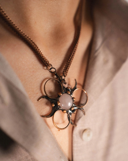 Rose Quartz and Bronze Solar Necklace – Radiant Energy &nbsp; PHOEBE'S 