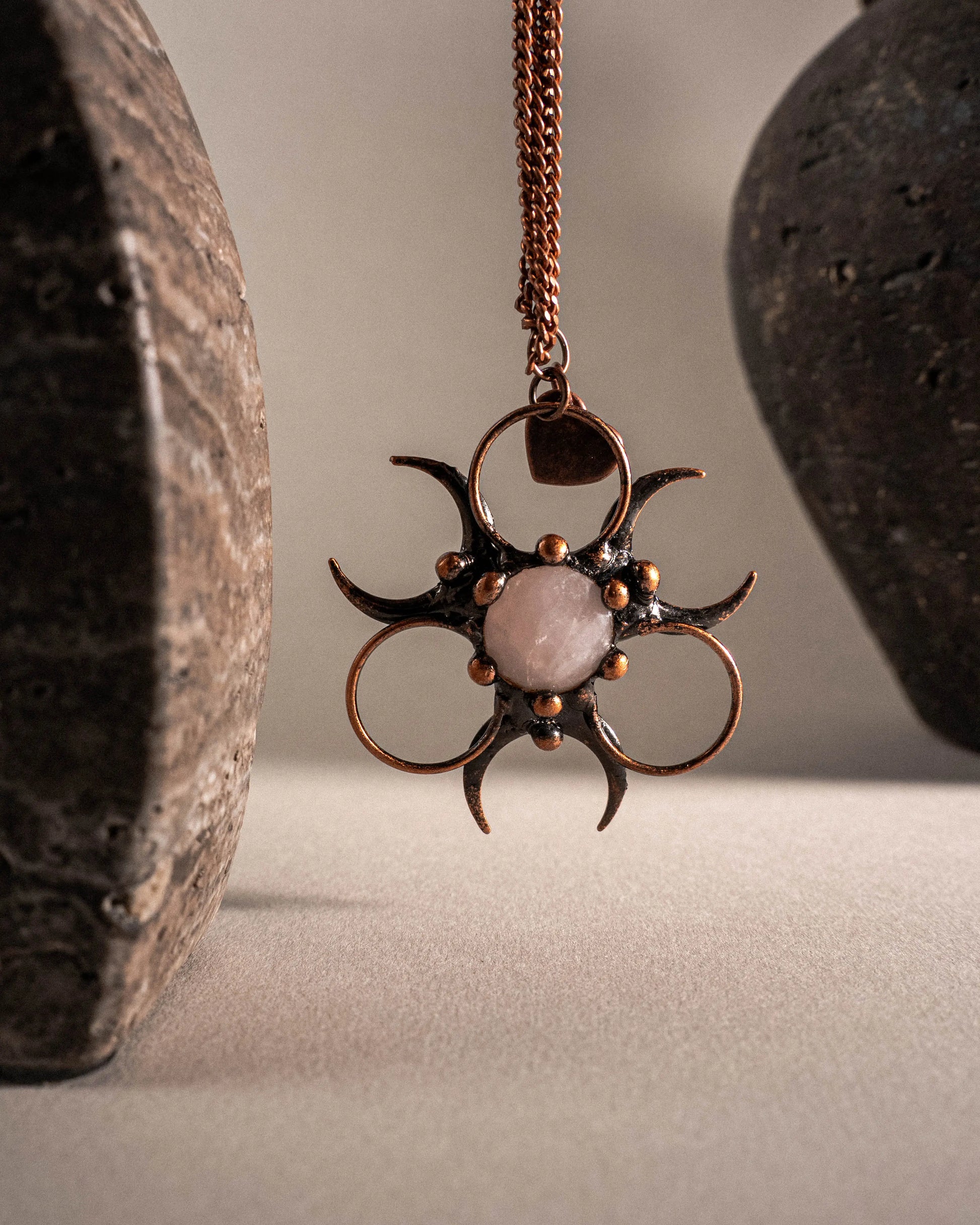 Rose Quartz and Bronze Solar Necklace – Radiant Energy &nbsp; PHOEBE'S 