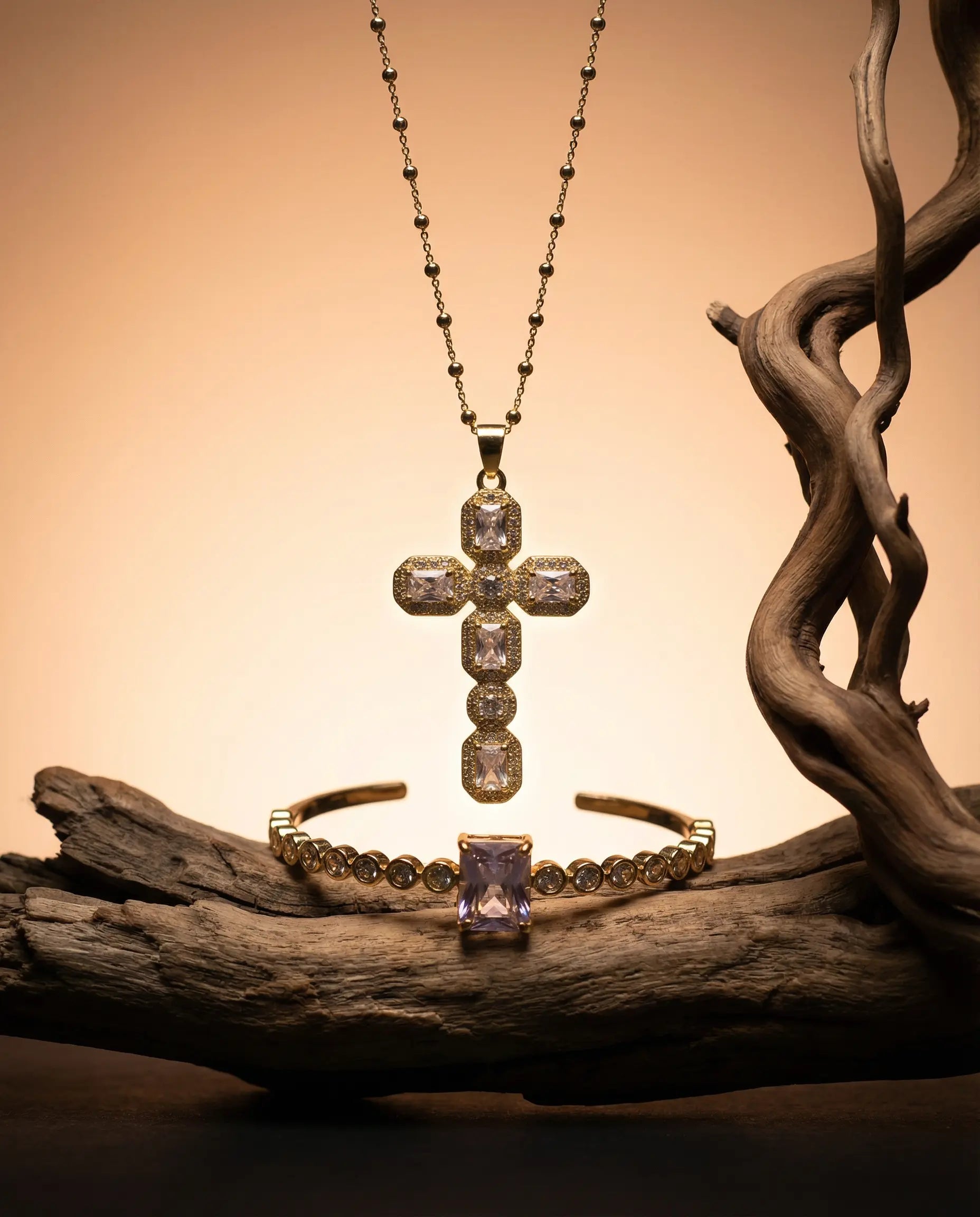 Royal Cross Set — 18K Gold Plated with Crystals PHOEBE'S 