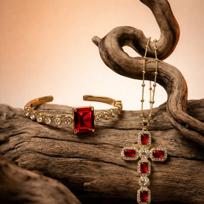 Royal Cross Set — 18K Gold Plated with Crystals PHOEBE'S 