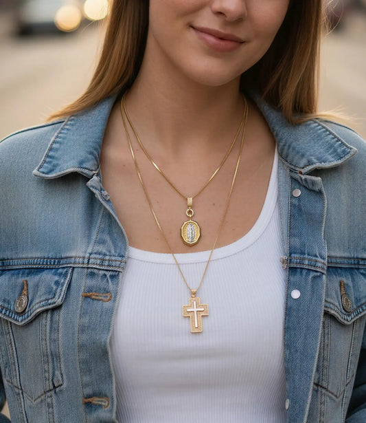 Sacred Duo Layering Set – Cross Necklace + Gold Medallion PHOEBE'S 