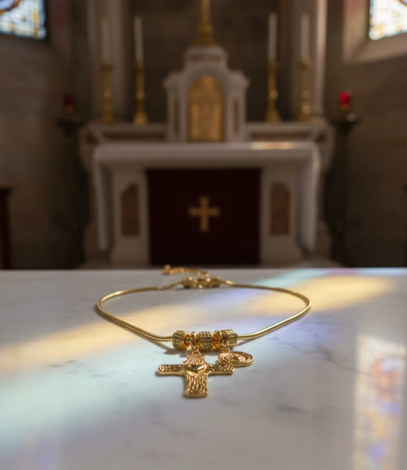 Sacred Heart Cross Charm Necklace – 18K Gold-Plated PHOEBE'S 