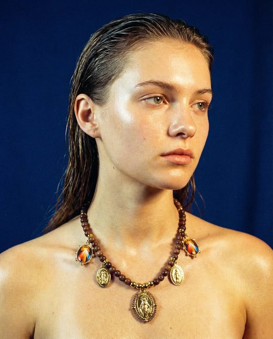 Sacred Heart of Jesus Necklace · Wooden Beads PHOEBE'S 