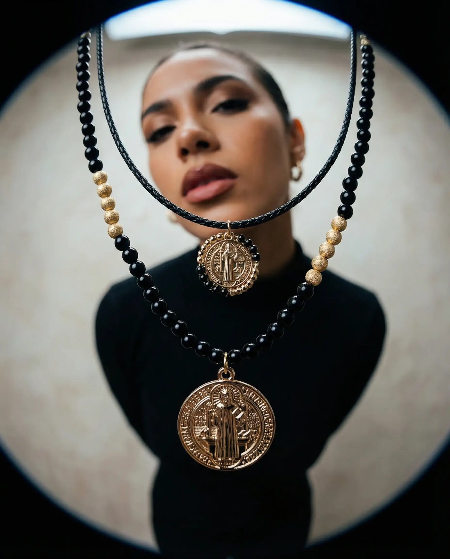 Saint Benedict Protection Set · Black Leather and Wooden Beads PHOEBE'S 