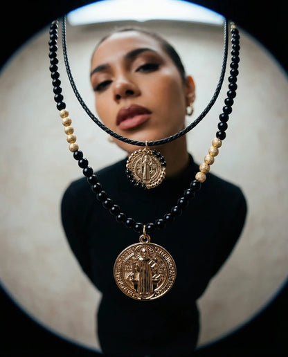 Saint Benedict Protection Set · Black Leather and Wooden Beads PHOEBE'S 