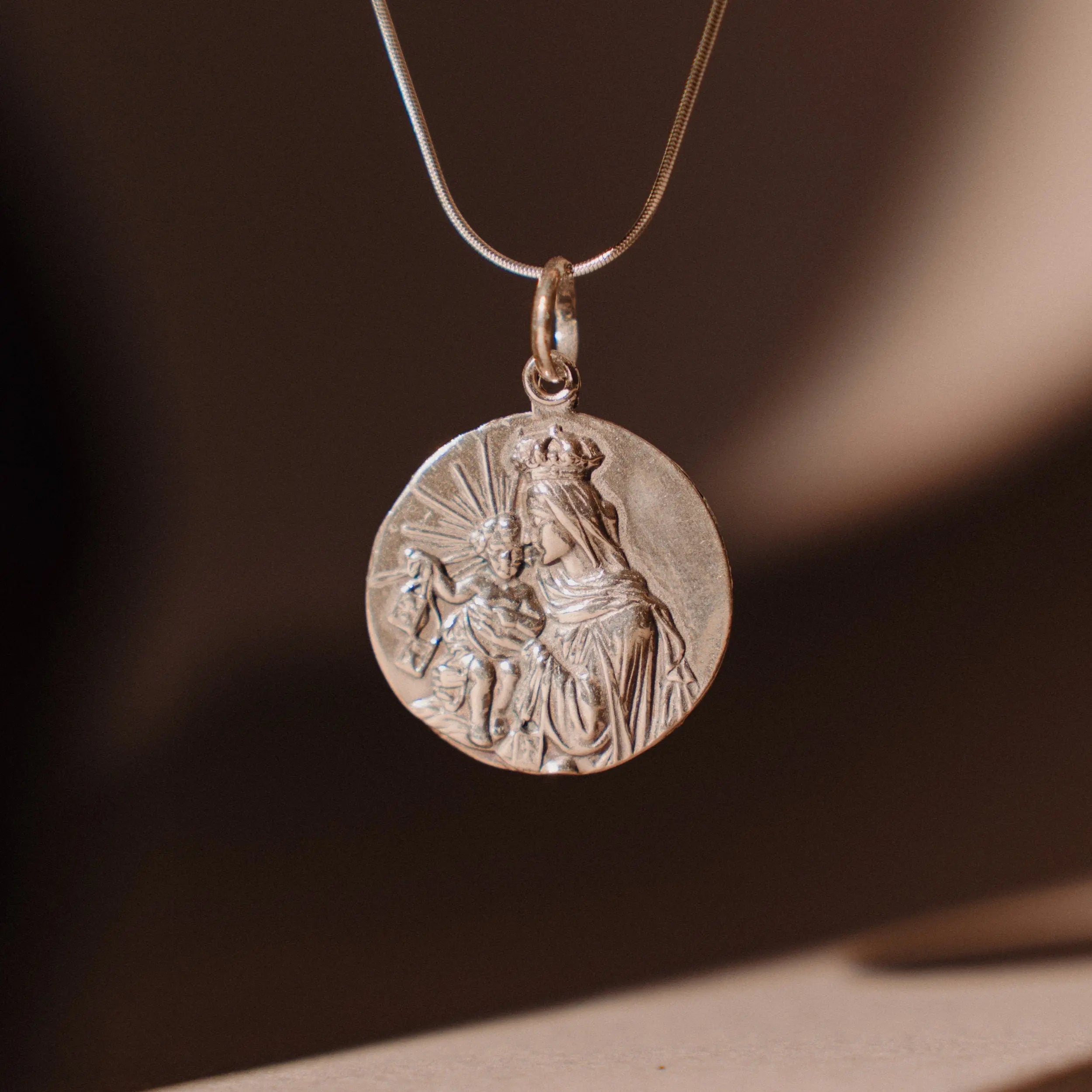 Silver 925 Virgin Mary Necklace, Reversible Catholic Medal, Handmade Gift