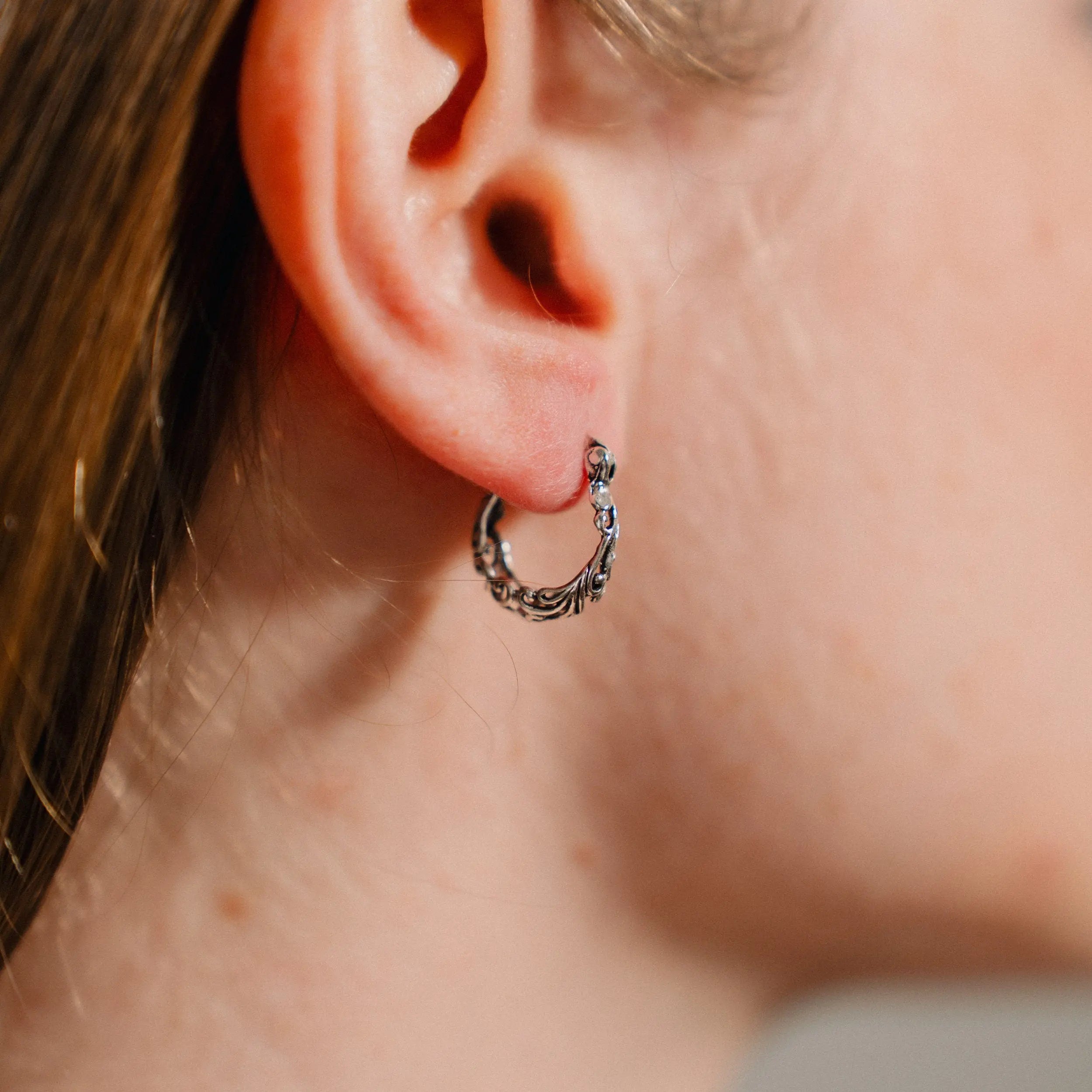 Silver Hoop Filigree Earrings, Minimalist Earrings, Unique Gift