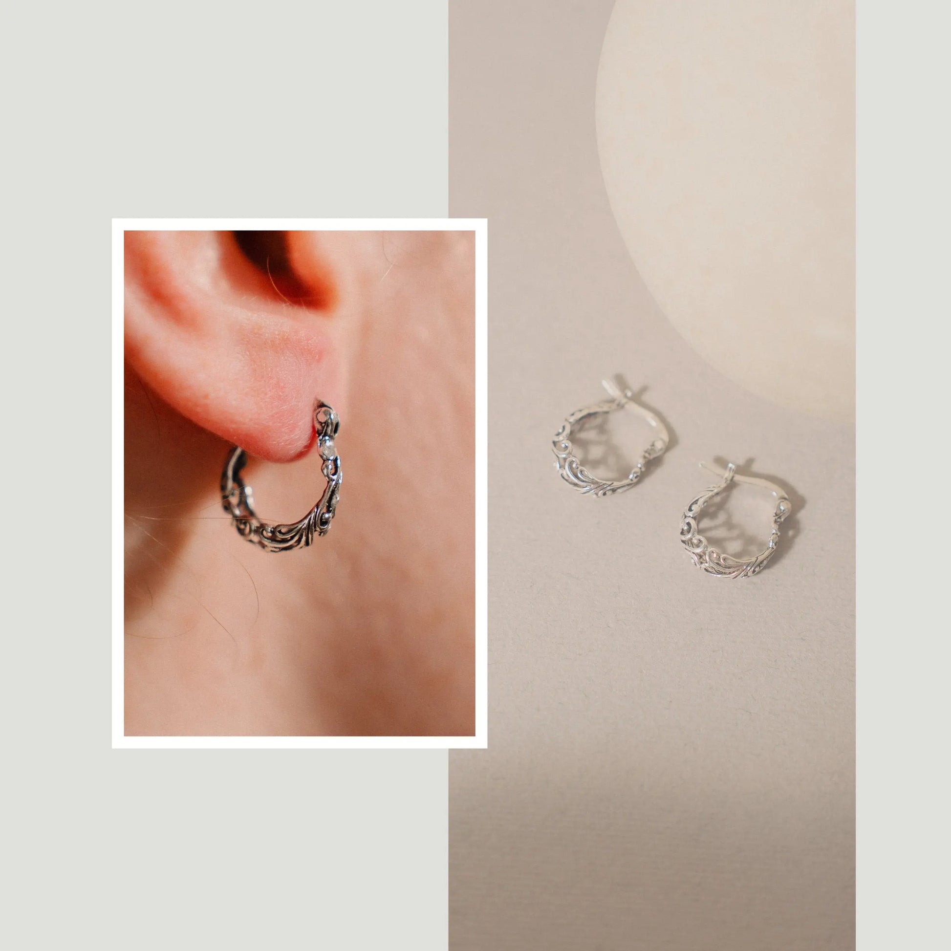 Silver Hoop Filigree Earrings, Minimalist Earrings, Unique Gift