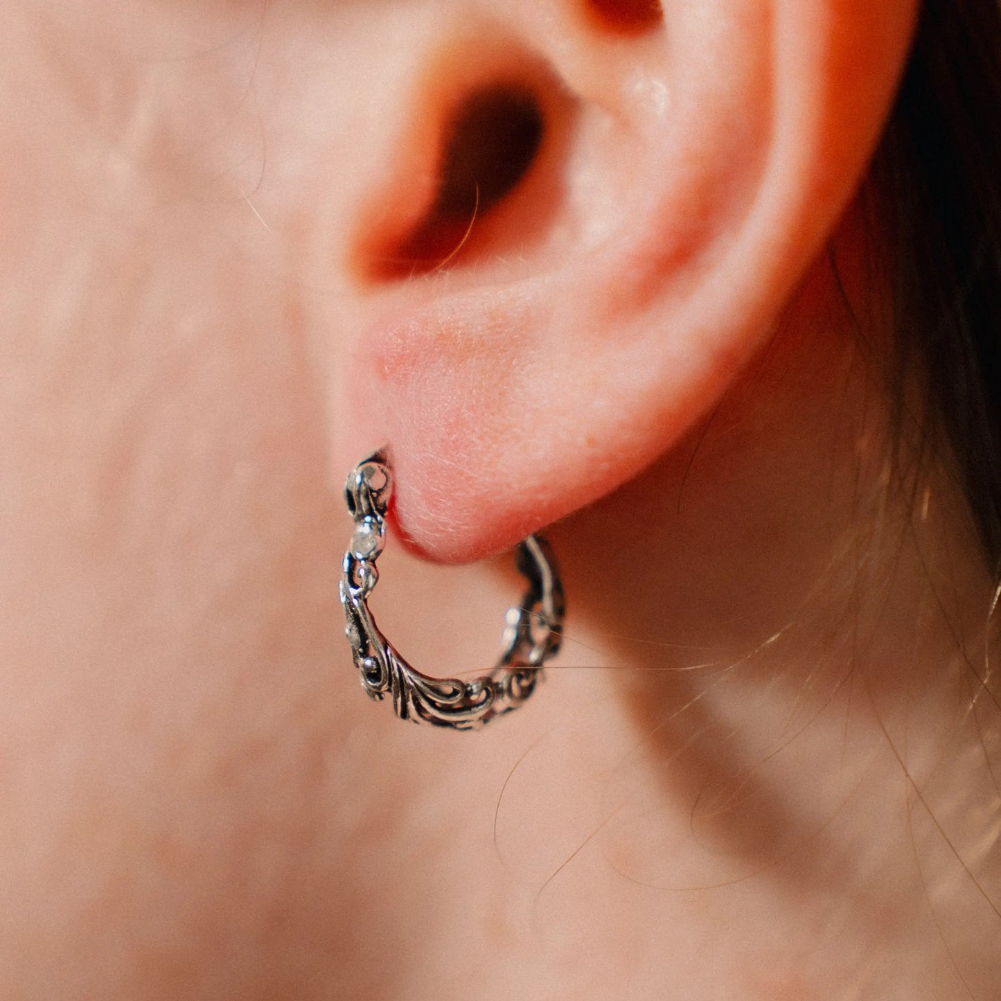 Silver Hoop Filigree Earrings, Minimalist Earrings, Unique Gift