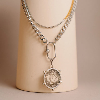 Silver Layering Necklace, Antique Statement Necklace, Coin