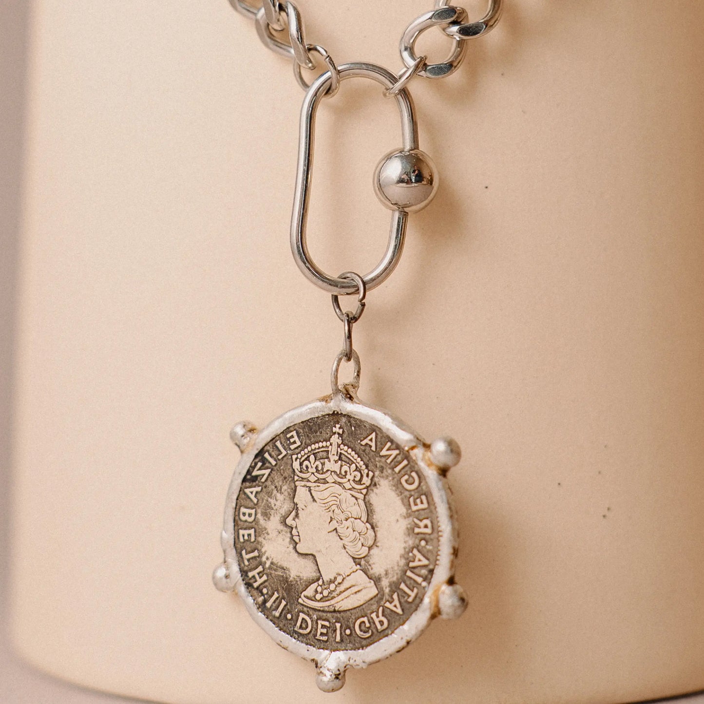 Silver Layering Necklace, Antique Statement Necklace, Coin